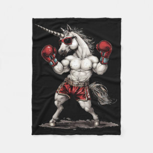 Boxer Unicorn With Boxing Gloves Kickboxing Funny  Fleece Blanket