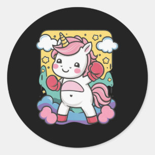 Boxer Unicorn With Boxing Gloves Loves Boxing Classic Round Sticker