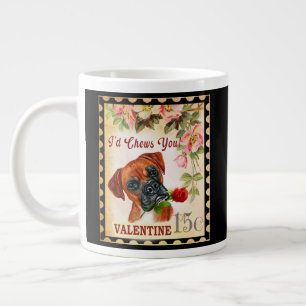  Boxer Vintage Valentine Funny Dog With Rose Large Coffee Mug