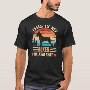 Boxer Walking Dad German Dog Walker Retro Sunset T-Shirt