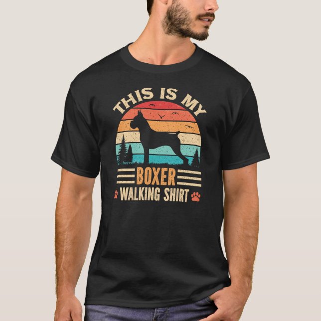 Boxer Walking Dad German Dog Walker Retro Sunset T-Shirt (Front)
