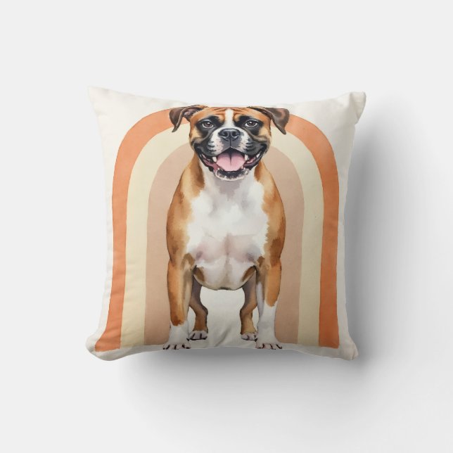 Boxer Watercolor Retro Arch Art Cushion (Front)