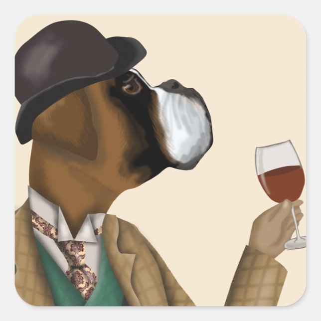 Boxer Wine Snob Square Sticker (Front)