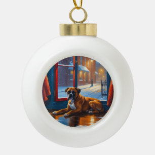Boxer with Christmas Lights Holiday Ceramic Ball Christmas Ornament