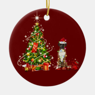 Boxer With Hat Scaft Christmas Ceramic Ornament