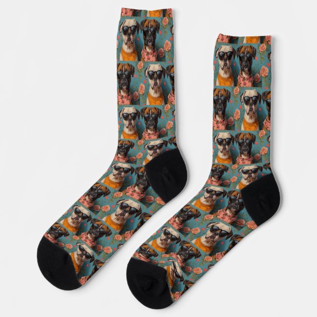 Boxer With Heart Roses Valentine's Day Socks (Left)