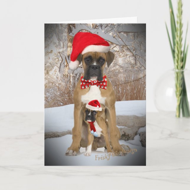Boxer with Puppy Christmas Card (Front)