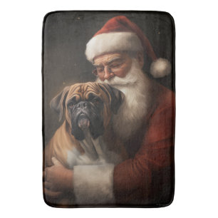 Boxer With Santa Claus Festive Christmas Bath Mat