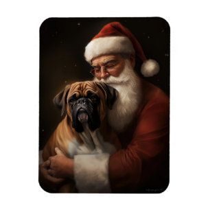 Boxer With Santa Claus Festive Christmas Magnet