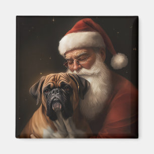 Boxer With Santa Claus Festive Christmas Magnet