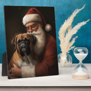 Boxer With Santa Claus Festive Christmas Plaque