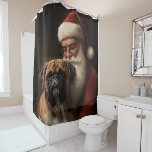 Boxer With Santa Claus Festive Christmas Shower Curtain