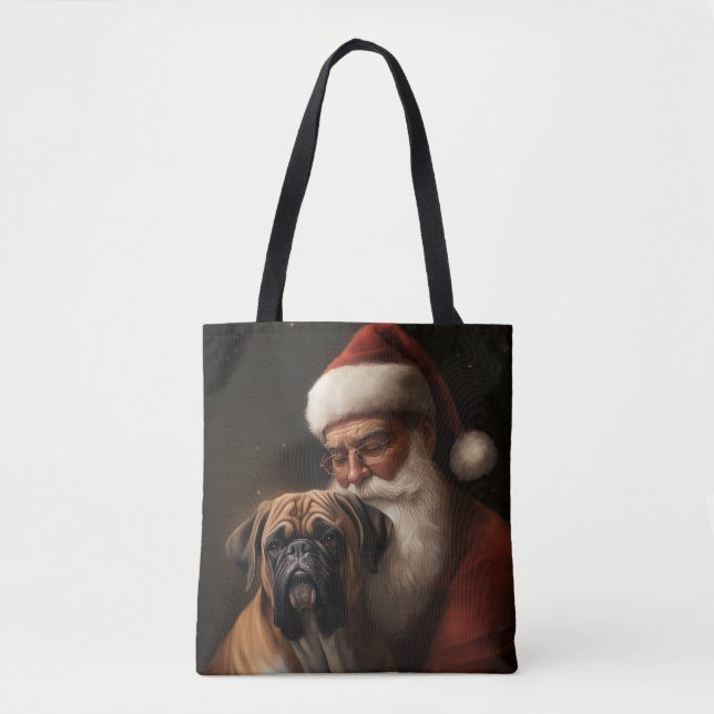 Boxer With Santa Claus Festive Christmas Tote Bag (Front)