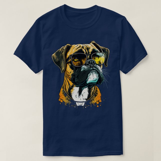 Boxer with Sunglasses 4 T-Shirt (Design Front)