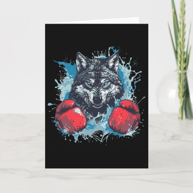 Boxer Wolf With Boxing Gloves Kickboxing Funny Box Card (Front)