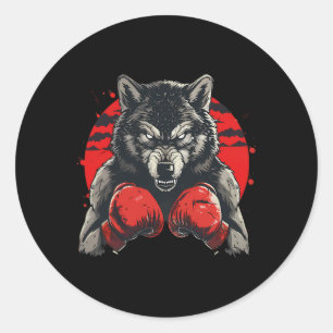 Boxer Wolf With Boxing Gloves Kickboxing Funny Box Classic Round Sticker