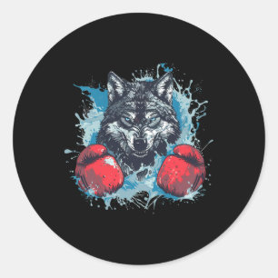 Boxer Wolf With Boxing Gloves Kickboxing Funny Box Classic Round Sticker
