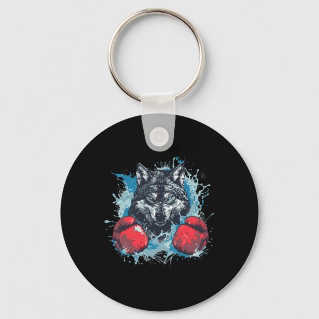 Boxer Wolf With Boxing Gloves Kickboxing Funny Box Key Ring (Front)