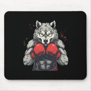 Boxer Wolf With Boxing Gloves Kickboxing Funny Box Mouse Pad