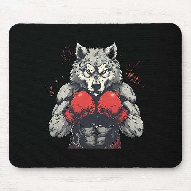 Boxer Wolf With Boxing Gloves Kickboxing Funny Box Mouse Pad (Front)