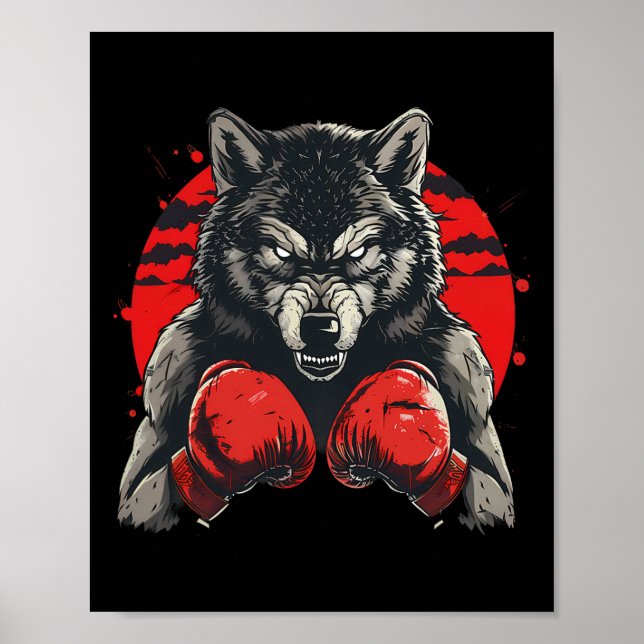 Boxer Wolf With Boxing Gloves Kickboxing Funny Box Poster (Front)