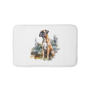 BoxerLoveArt Vibrant Watercolor Painting of Loyal  Bath Mat