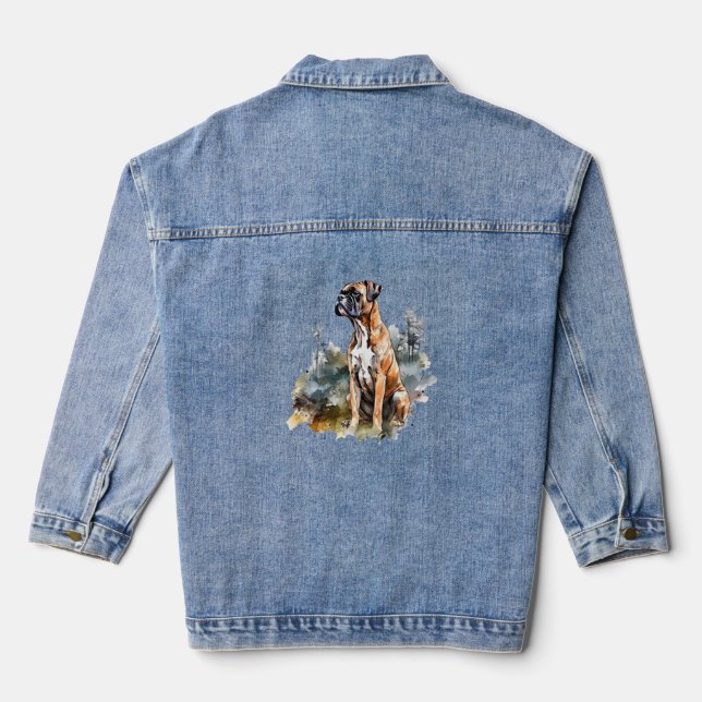 BoxerLoveArt Vibrant Watercolor Painting of Loyal  Denim Jacket (Back)