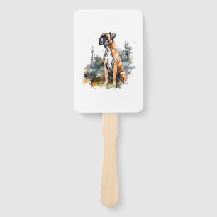 BoxerLoveArt Vibrant Watercolor Painting of Loyal Hand Fan