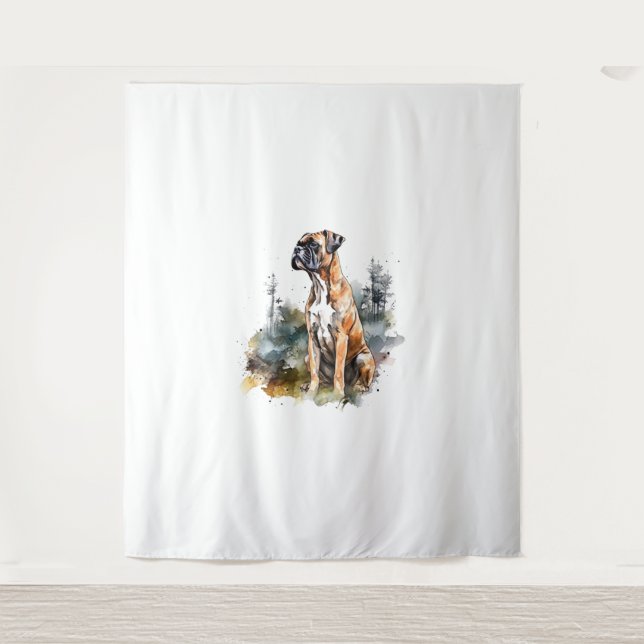 BoxerLoveArt Vibrant Watercolor Painting of Loyal  Tapestry (Front)