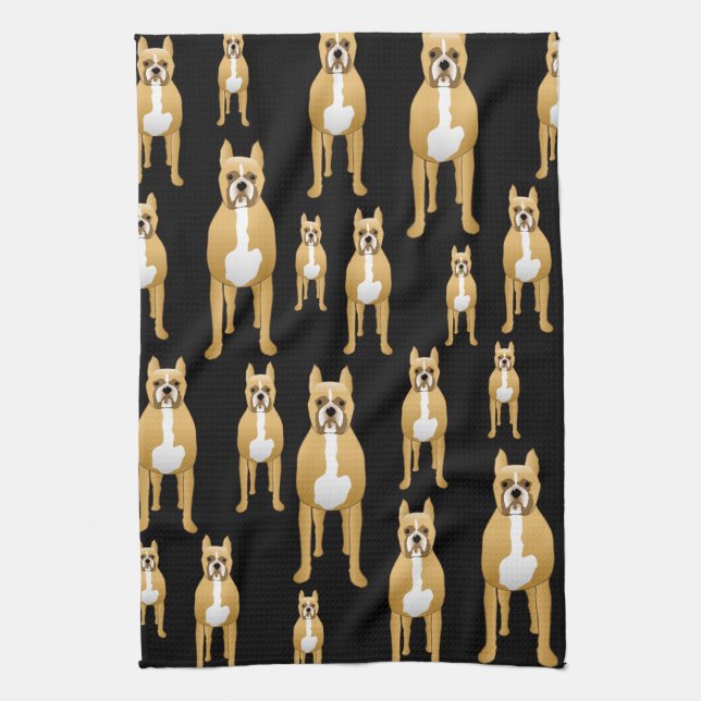 Boxers on Black. Tea Towel (Vertical)
