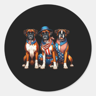 Boxers Patriotic 4th Of July Usa Flag America Pupp Classic Round Sticker