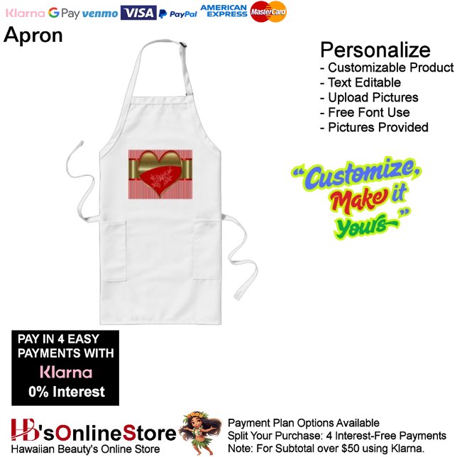 Boxes of Hearts Kitchen Cooking Mess Free   Long Apron (Boxes of Hearts Kitchen Cooking Mess Free Long Apron.)