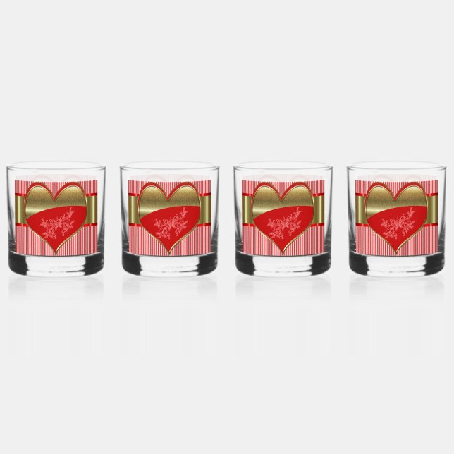 Boxes of Hearts Rock Glass Drinkware Set of 4 (Front)
