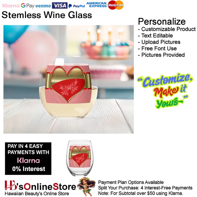 Boxes of Hearts Stemless Wine Glass (Boxes of Hearts Stemless Wine Glass.)