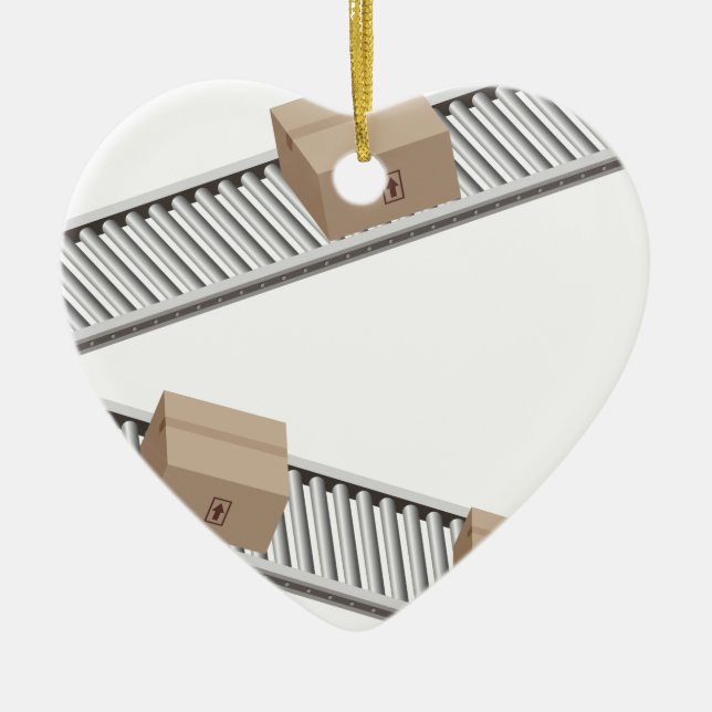 Boxes on a Conveyor Belt Ceramic Tree Decoration (Front)