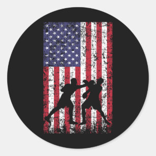 Boxing American Flag Classic Round Sticker