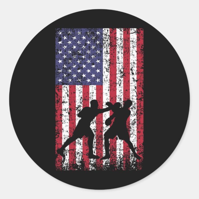 Boxing American Flag  Classic Round Sticker (Front)