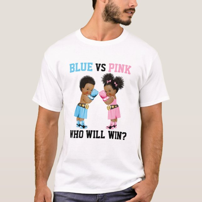 Boxing Babies Boy Girl Gender Reveal Blue or Pink T-Shirt (Front)
