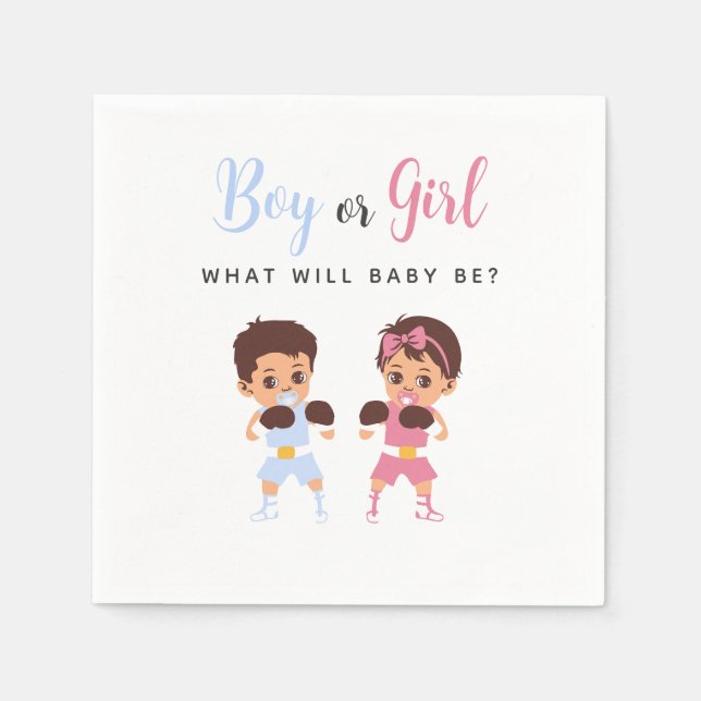 Boxing Baby Pink or Blue Gender Reveal Napkins (Front)
