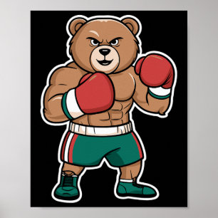 Boxing Bear Funny Tough Fighter Cartoon Poster
