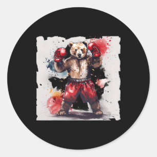 Boxing Bear Lover Boxing Gloves Kickboxing Funny B Classic Round Sticker