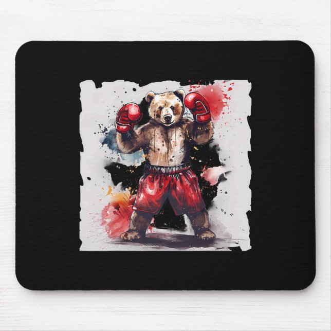 Boxing Bear Lover Boxing Gloves Kickboxing Funny B Mouse Pad (Front)