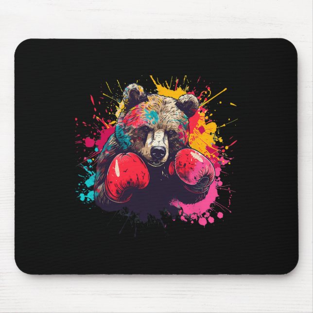 Boxing Bear Lover Boxing Gloves Kickboxing Funny B Mouse Pad (Front)