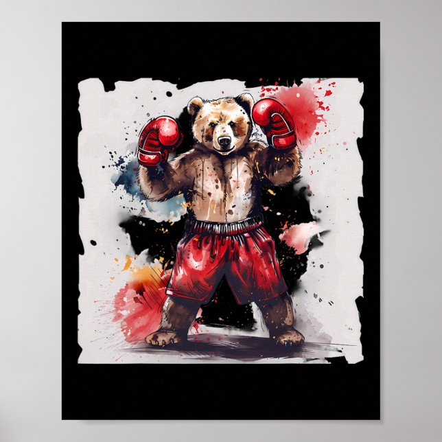 Boxing Bear Lover Boxing Gloves Kickboxing Funny B Poster (Front)