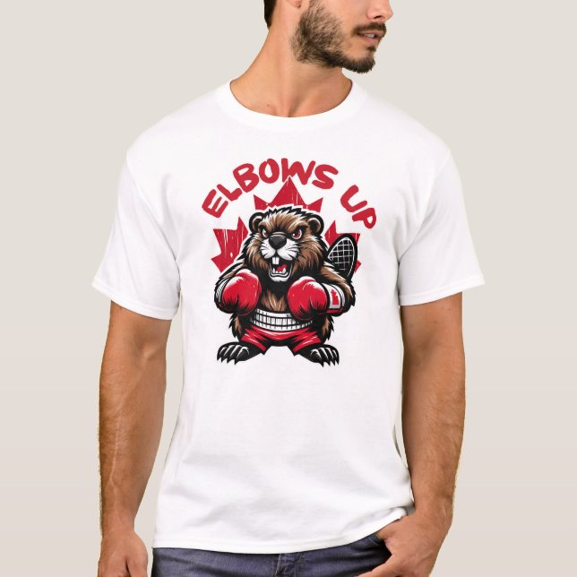 Boxing Beaver with Canadian Pride - Elbows Up  T-Shirt (Front)