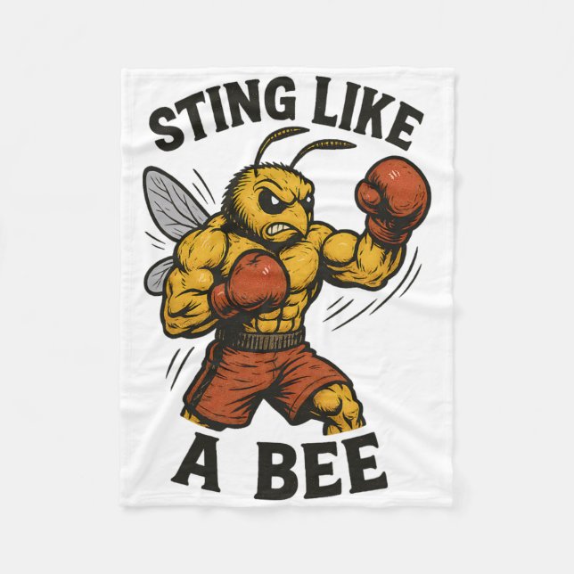 Boxing Bee Sting Like A Bee Kickboxer Powerful Bee Fleece Blanket (Front)
