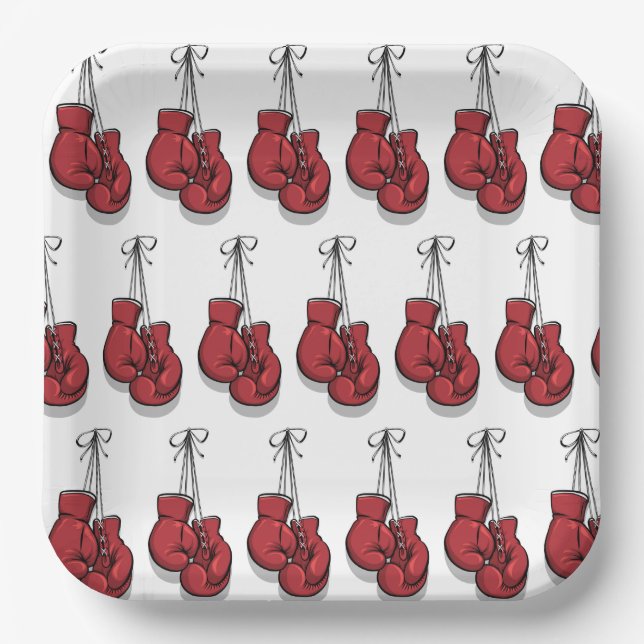 Boxing Birthday Party Red Gloves Paper Plate (Front)