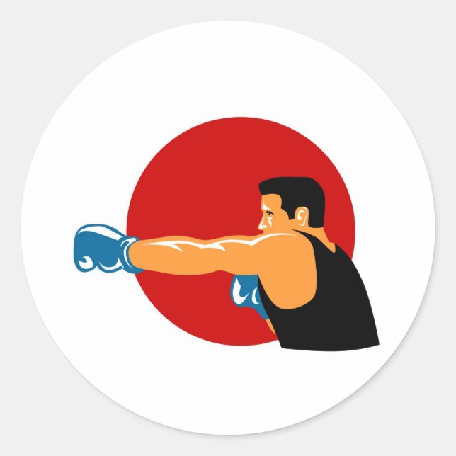 boxing boxer fighter fighting knockout punch classic round sticker (Front)