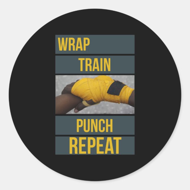 Boxing Boxer Training Quote Wrap Train Repeat Classic Round Sticker (Front)