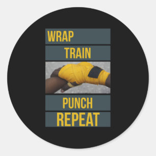 Boxing Boxer Training Quote Wrap Train Repeat Classic Round Sticker